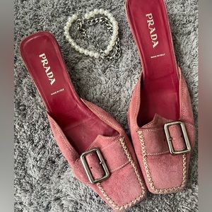 Prada vintage pink suede kitten heel mules
